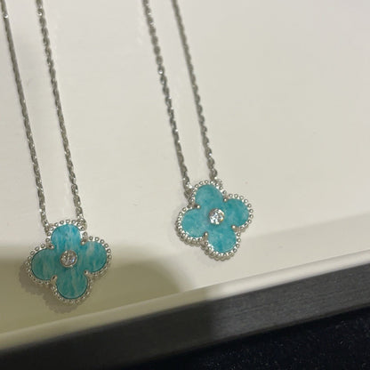 [⭐Spark]CLOVER 15MM DIAMOND SVRES PORCELAIN  NECKLACE SILVER