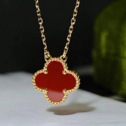 [⭐Spark]CLOVER 15MM CARNELIAN SINGLE FLOWER NECKLACE