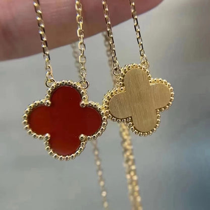 [⭐Spark]CLOVER 15MM CARNELIAN SINGLE FLOWER NECKLACE