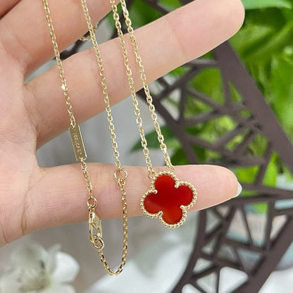 [⭐Spark]CLOVER 15MM CARNELIAN SINGLE FLOWER NECKLACE