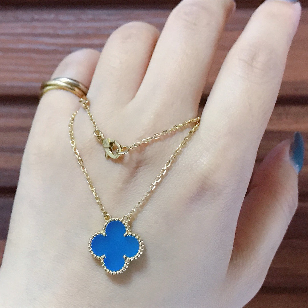 [⭐Spark]CLOVER 15MM BLUE AGATE NECKLACE