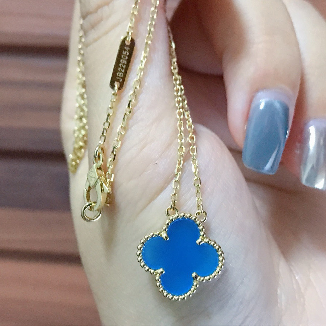 [⭐Spark]CLOVER 15MM BLUE AGATE NECKLACE
