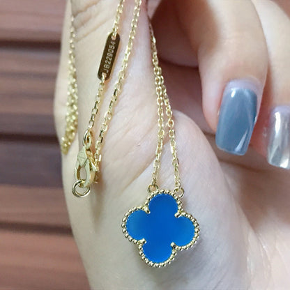 [⭐Spark]CLOVER 15MM BLUE AGATE NECKLACE