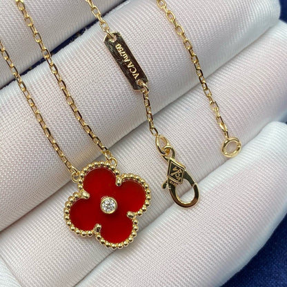 [⭐Spark]CLOVER 15MM DIAMOND CARNELIAN NECKLACE