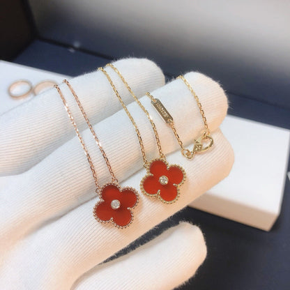 [⭐Spark]CLOVER 15MM DIAMOND CARNELIAN NECKLACE