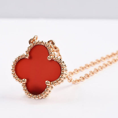 [⭐Spark]CLOVER 15MM CARNELIAN SINGLE FLOWER NECKLACE