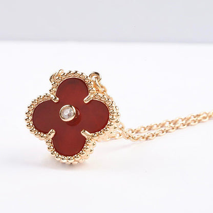 [⭐Spark]CLOVER 15MM DIAMOND CARNELIAN NECKLACE