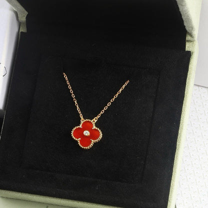 [⭐Spark]CLOVER 15MM DIAMOND CARNELIAN NECKLACE