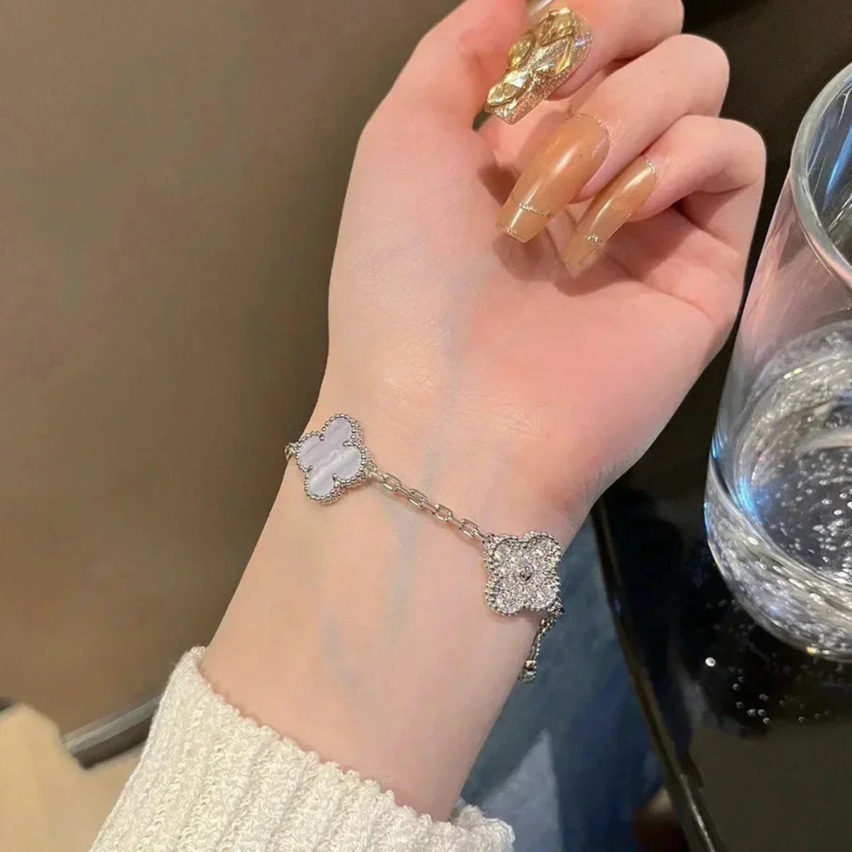 [⭐Spark] CLOVER 5 MOTIF PURPLE CHALCEDONY BRACELET COLLECTION