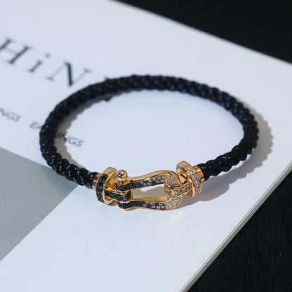 [⭐Spark]FORCE LARGE HORSESHOE BLACK WHITE DIAMOND BRACELET SILVER