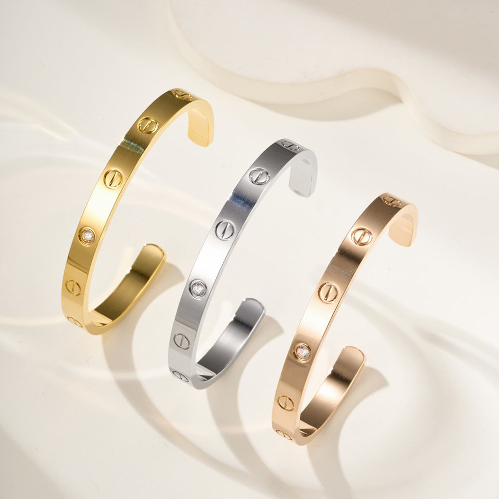 [⭐Spark]LOVE BRACELET 6.1MM 1 DIAMOND OPEN CUFF