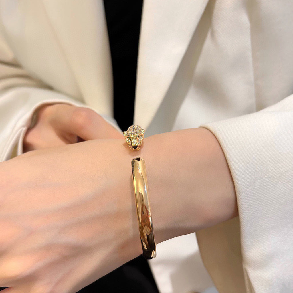 [⭐Spark]PANTHERE HALF DIAMOND OPEN BRACELET