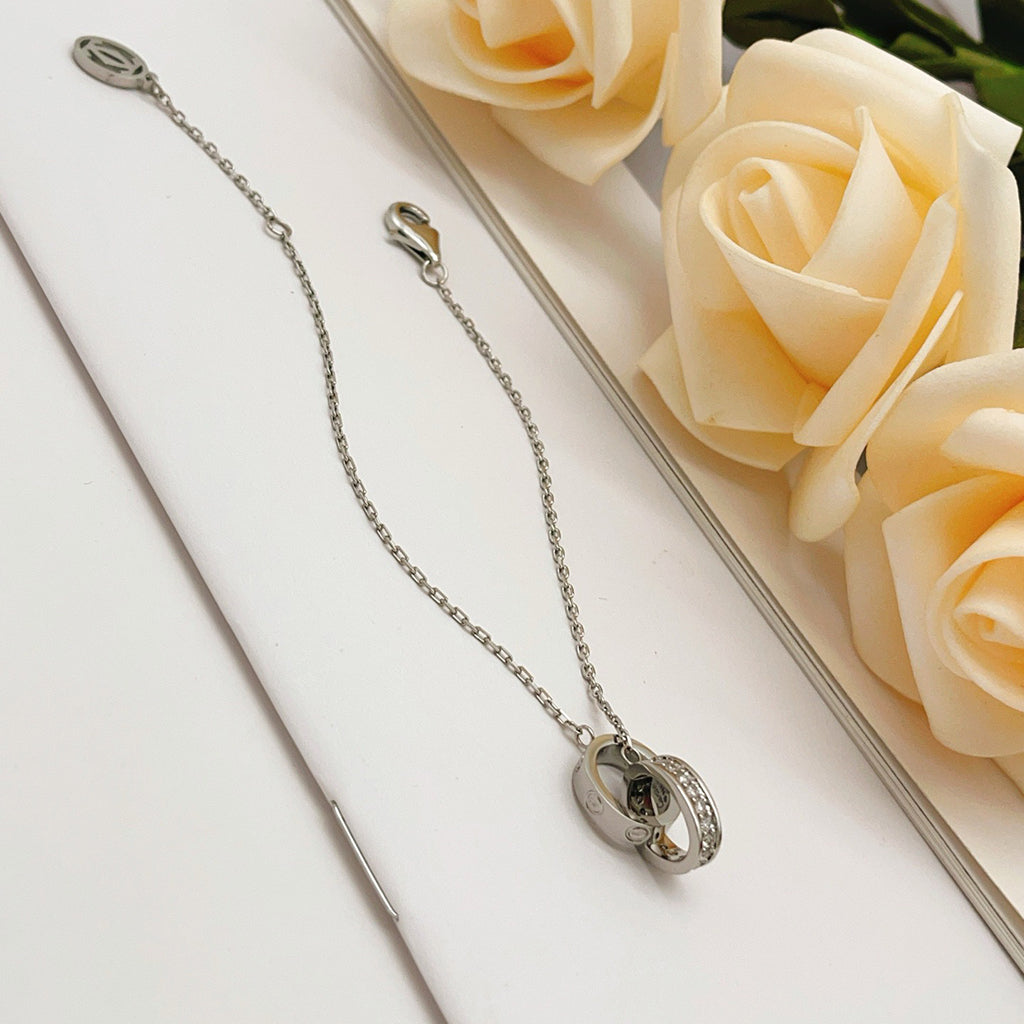[⭐Spark]LOVE DOUBLE RING HALF DIAMOND BRACELET