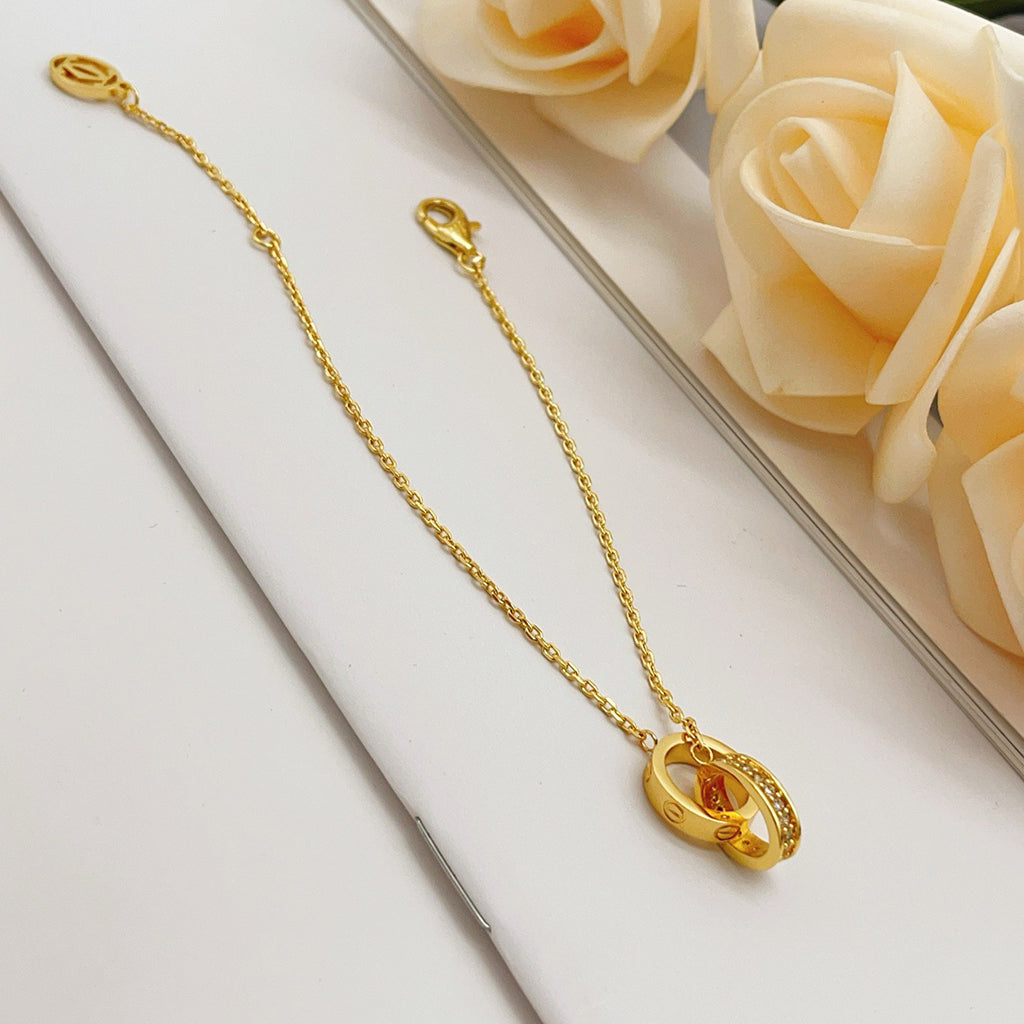 [⭐Spark]LOVE DOUBLE RING HALF DIAMOND BRACELET