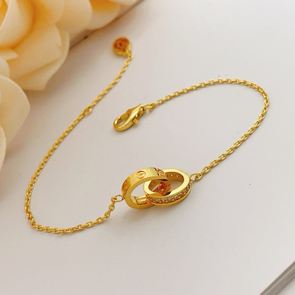 [⭐Spark]LOVE DOUBLE RING HALF DIAMOND BRACELET