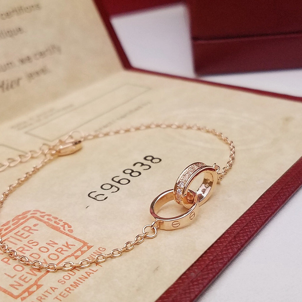 [⭐Spark]LOVE DOUBLE RING HALF DIAMOND BRACELET