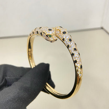 [⭐Spark]PANTHERE DOUBLE HEADED HALF DIAMOND OPEN BRACELET