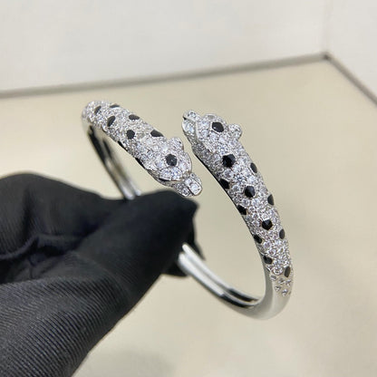 [⭐Spark]PANTHERE DOUBLE HEADED HALF DIAMOND OPEN BRACELET