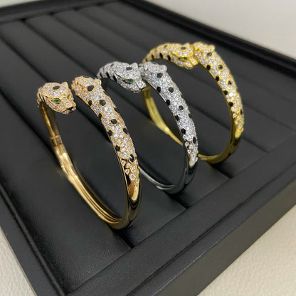 [⭐Spark]PANTHERE DOUBLE HEADED HALF DIAMOND OPEN BRACELET