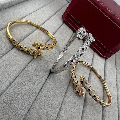 [⭐Spark]PANTHERE DOUBLE HEADED HALF DIAMOND OPEN BRACELET