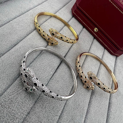 [⭐Spark]PANTHERE DOUBLE HEADED HALF DIAMOND OPEN BRACELET