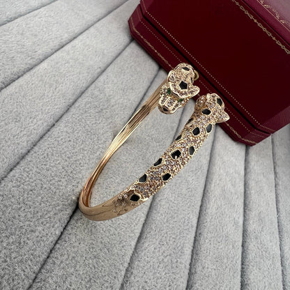 [⭐Spark]PANTHERE DOUBLE HEADED HALF DIAMOND OPEN BRACELET