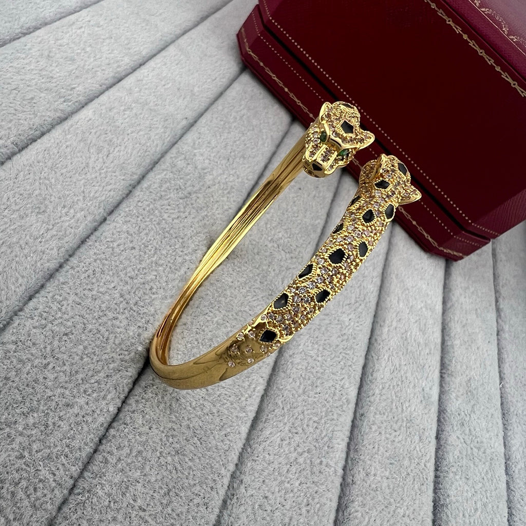 [⭐Spark]PANTHERE DOUBLE HEADED HALF DIAMOND OPEN BRACELET