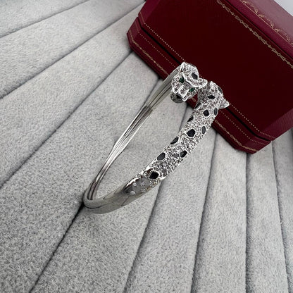 [⭐Spark]PANTHERE DOUBLE HEADED HALF DIAMOND OPEN BRACELET