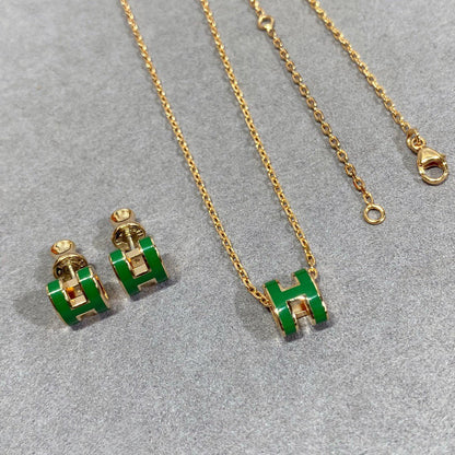 [⭐Spark]POP H GREEN NECKLACE SILVER AND GOLD