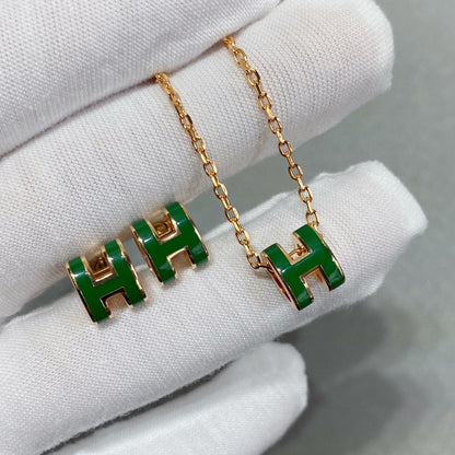[⭐Spark]POP H GREEN NECKLACE SILVER AND GOLD