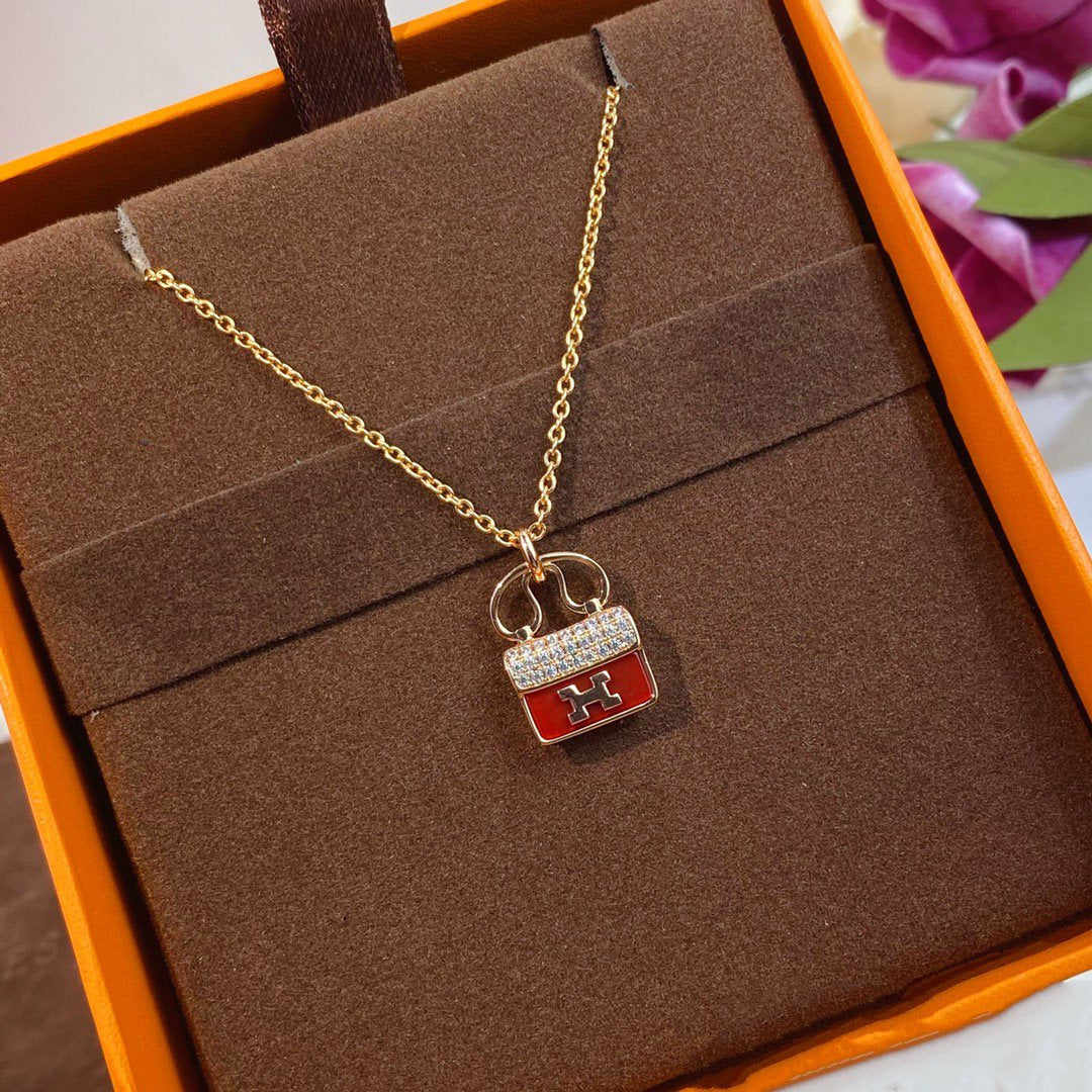[⭐Spark]CONSTANCE RED PEDANT PINK GOLD NECKLACE