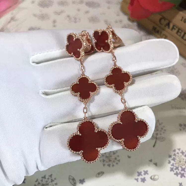 [⭐Spark]CLOVER 3 MOTIF CARNELIAN DROP EARRINGS