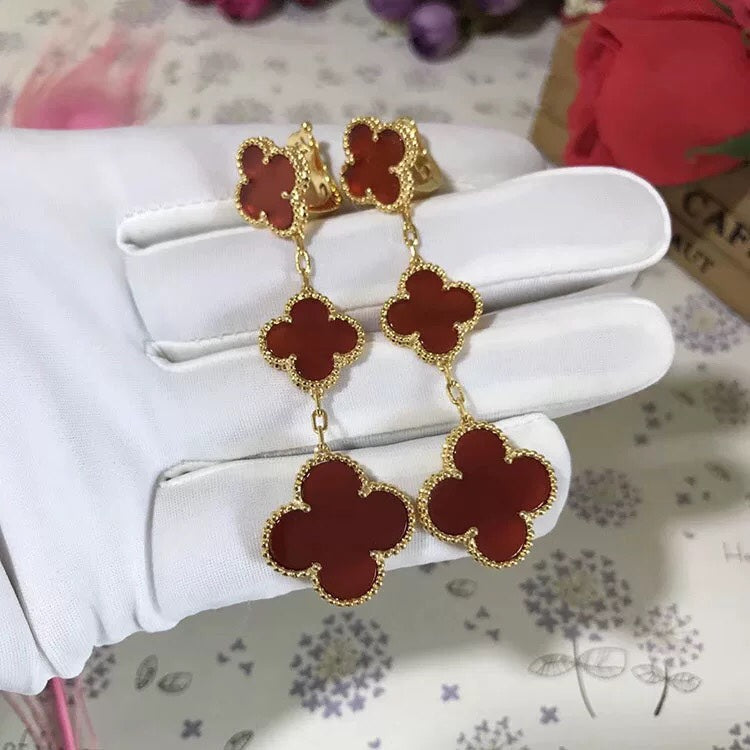 [⭐Spark]CLOVER 3 MOTIF CARNELIAN DROP EARRINGS