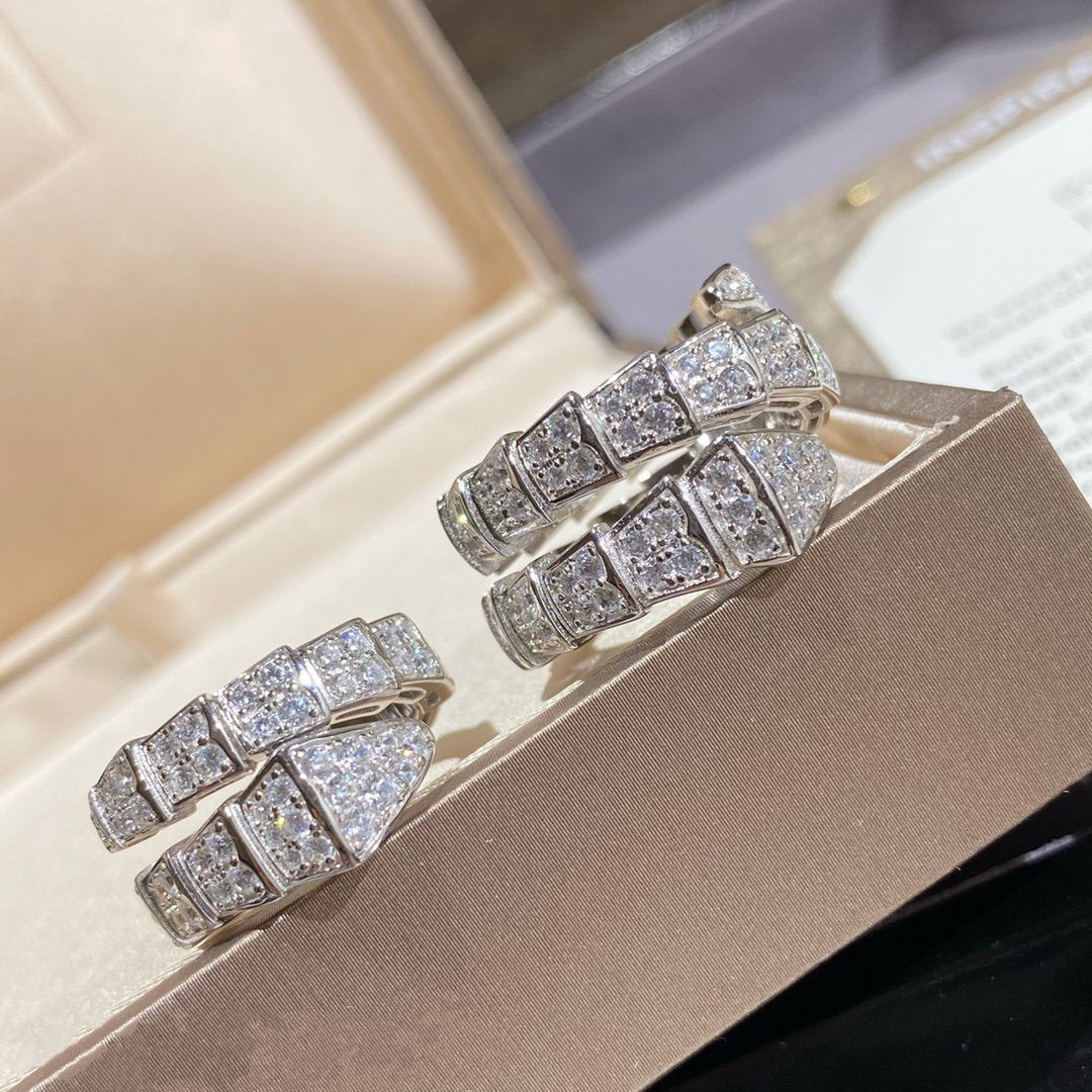 [⭐Spark]SERPENTI DOUBLE RING SILVER DIAMOND PAVED