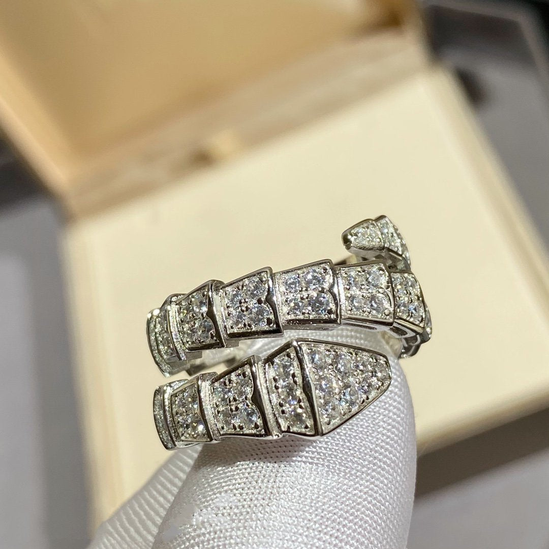 [⭐Spark]SERPENTI DOUBLE RING SILVER DIAMOND PAVED