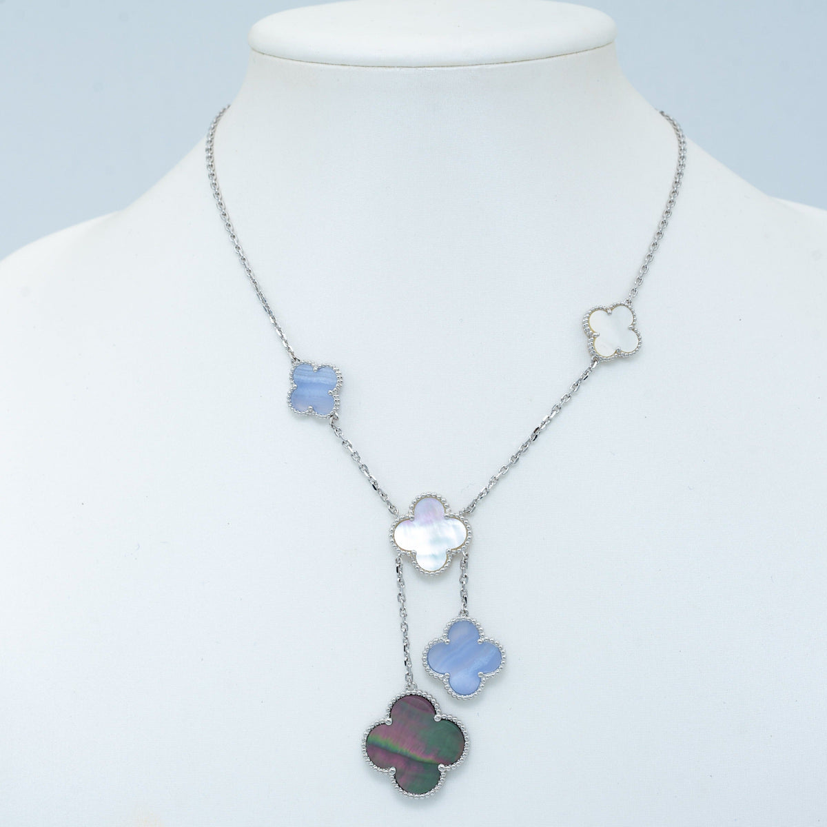 [⭐Spark]CLOVER MOP CHALCEDONY NECKLACE SILVER 6 MOTIF