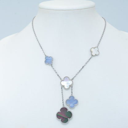 [⭐Spark]CLOVER MOP CHALCEDONY NECKLACE SILVER 6 MOTIF
