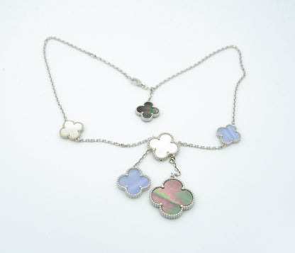[⭐Spark]CLOVER MOP CHALCEDONY NECKLACE SILVER 6 MOTIF