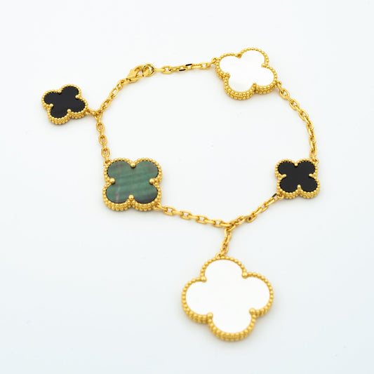 [⭐Spark]CLOVER BRACELET 5 MOTIFS ONYX MOP