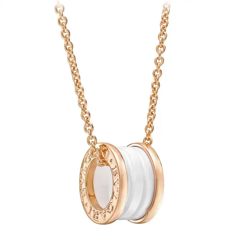 [⭐Spark]ZERO 1 WHITE CERAMIC PINK GOLD DIAMOND NECKLACE