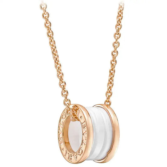 [⭐Spark]ZERO 1 WHITE CERAMIC PINK GOLD DIAMOND NECKLACE