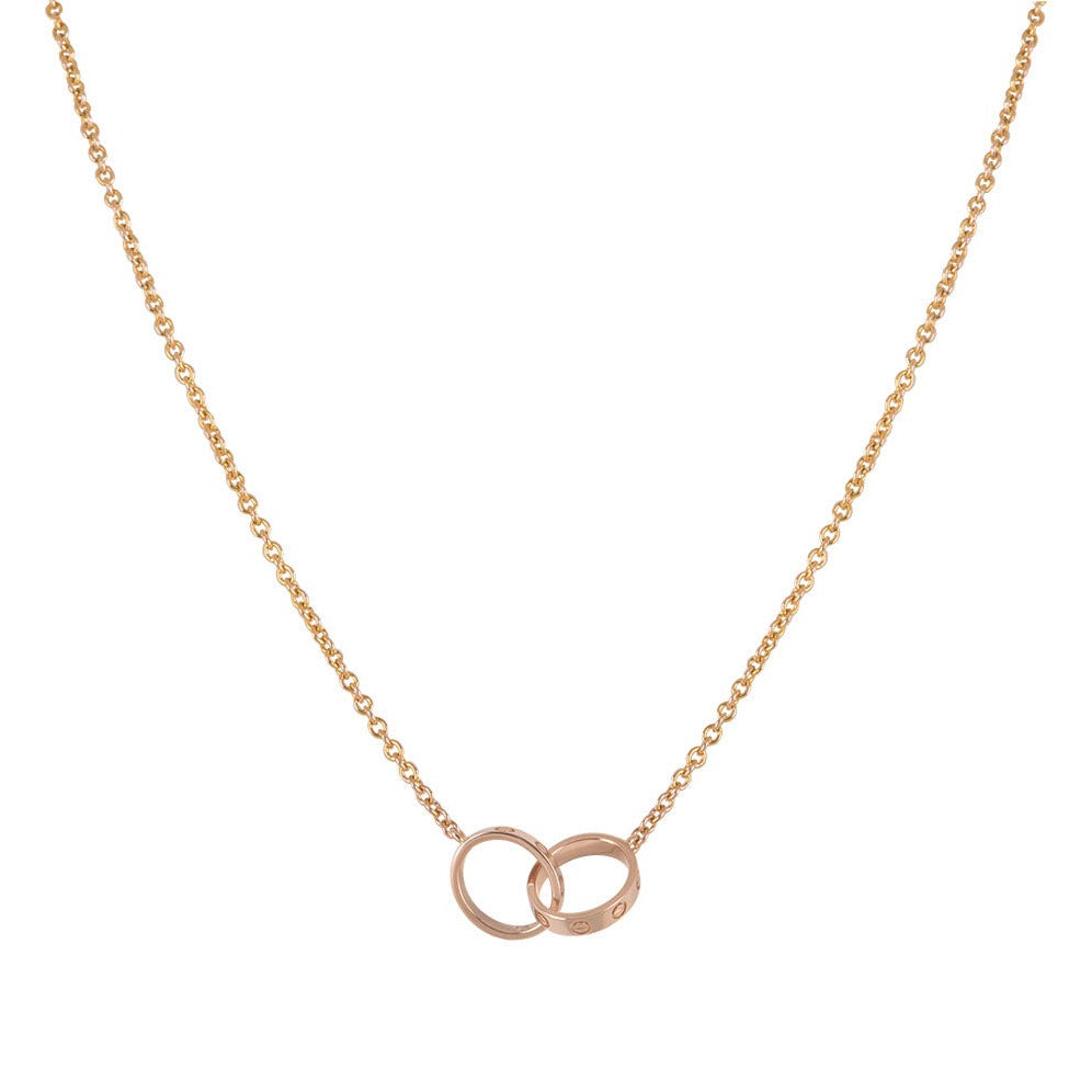 [⭐Spark]LOVE NECKLACE DOUBLE RING PINK GOLD