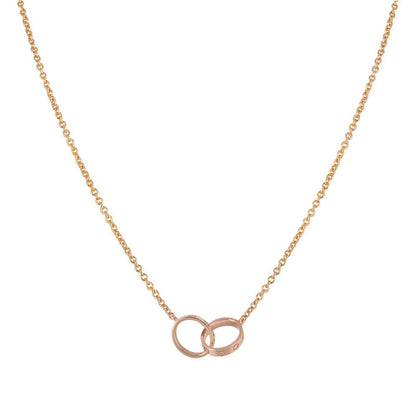 [⭐Spark]LOVE NECKLACE DOUBLE RING PINK GOLD