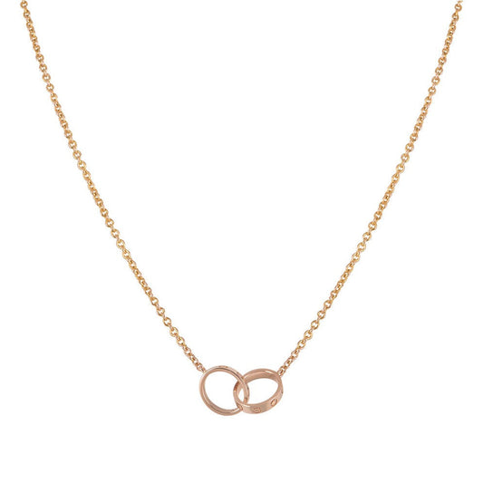 [⭐Spark]LOVE NECKLACE DOUBLE RING PINK GOLD