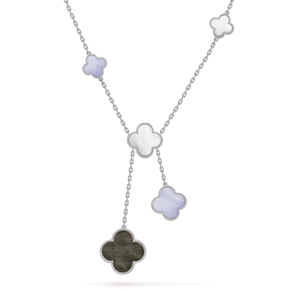 [⭐Spark]CLOVER MOP CHALCEDONY NECKLACE SILVER 6 MOTIF