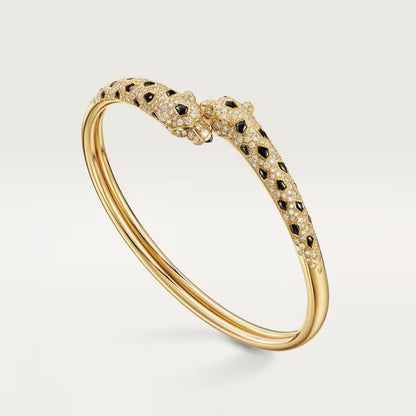 [⭐Spark]PANTHERE DOUBLE HEADED HALF DIAMOND OPEN BRACELET