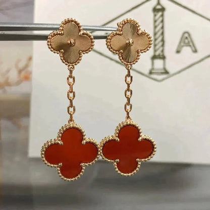 [⭐Spark]CLOVER 2 MOTIF  LASER CARNELIAN EARRINGS