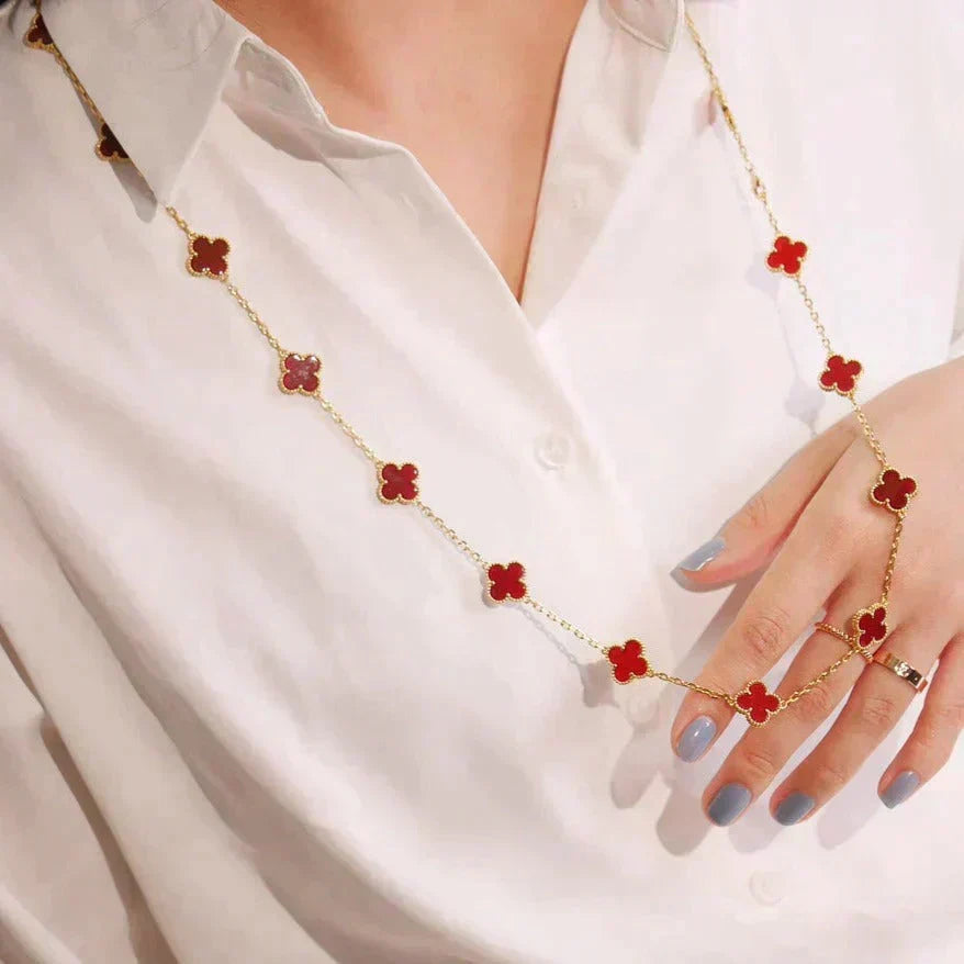 [⭐Spark]CLOVER 20 MOTIFS CARNELIAN NECKLACE