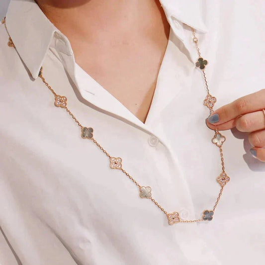 [⭐Spark]CLOVER 20 MOTIFS DARK MOP DIAMOND  NECKLACE