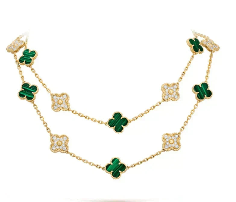 [⭐Spark]CLOVER 20 MOTIFS MALACHITE DIAMOND NECKLACE